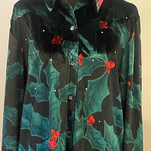 New Quaker Factory S Velvet HollyBerry/Jewel Button Down with Holly ButtonCovers - Picture 9 of 10
